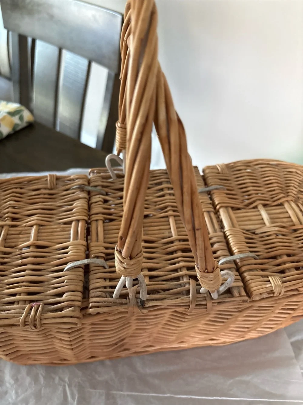 Gorgeous Vintage Oblong 15” Long WICKER Double Lidded Picnic Basket Awesome